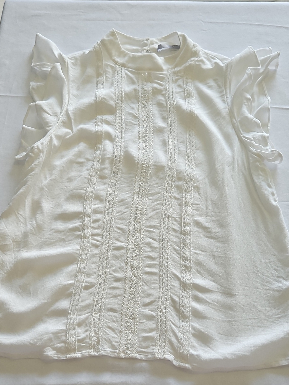Tart White Ruffle Sleeve Lace-Trim Blouse - Women
